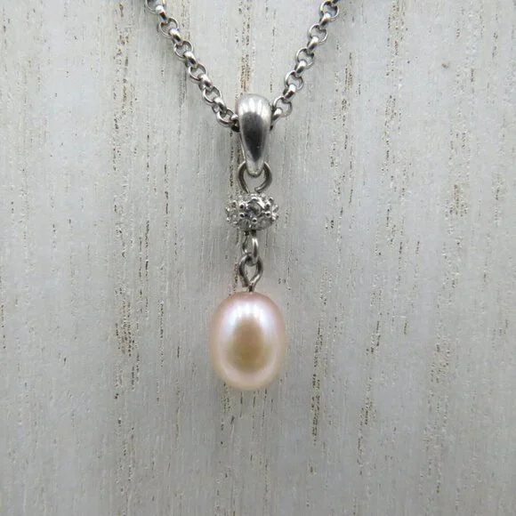 Monet Necklace Imitation Pearl Pendant 15" Silver Tone Chain Clear‎ Rhinestones - Picture 3 of 6